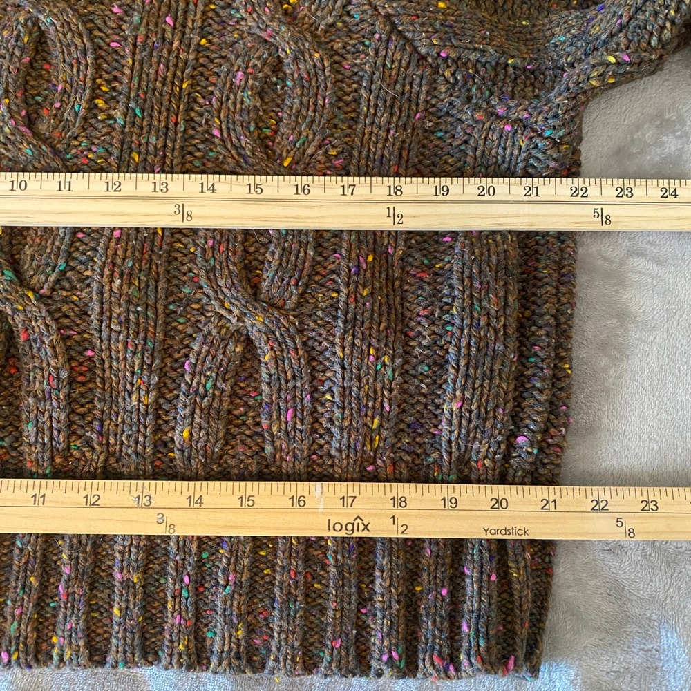Lizwear Sweater Sz L Brown Confetti Cable Knit Wool Blend Chunky Cozy VTG Boho - Picture 9 of 10